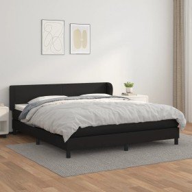 Cama box spring con colchón cuero sintético negro 180x200 cm Cama box spring con colchón cuero sintético negro 180x200 cm