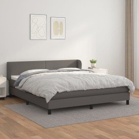 Cama box spring con colchón cuero sintético gris 180x200 cm Cama box spring con colchón cuero sintético gris 180x200 cm