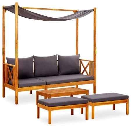 Garden bench with table and footrest in solid acacia wood by vidaXL, garden benches - Ref: Foro24-3058010, Price: 419,69 €, D...