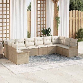 Conjunto de sofá de jardín con cojín 10 pcs Beige Poliratán