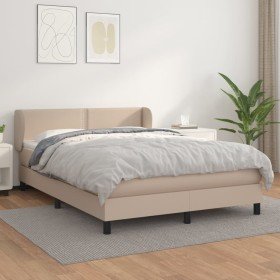 Cama box spring con colchón cuero sintético capuchino 140x190cm en Camas y somieres | Comprar online en Foro24