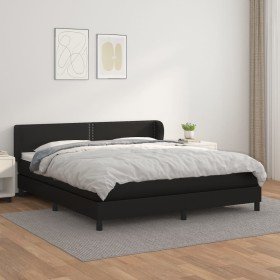 Cama box spring con colchón cuero sintético negro 180x200 cm Cama box spring con colchón cuero sintético negro 180x200 cm