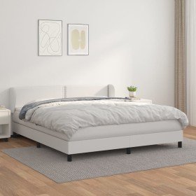 Cama box spring con colchón cuero sintético blanco 180x200 cm Cama box spring con colchón cuero sintético blanco 180x200 cm