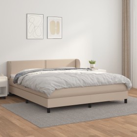 Cama box spring con colchón cuero sintético capuchino 180x200cm