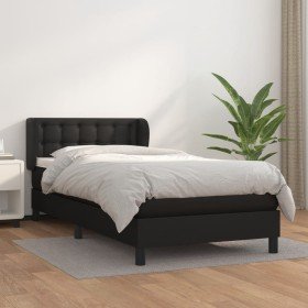Cama box spring con colchón cuero sintético negro 80x200 cm Cama box spring con colchón cuero sintético negro 80x200 cm