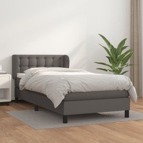 Cama box spring con colchón cuero sintético gris 80x200 cm Cama box spring con colchón cuero sintético gris 80x200 cm
