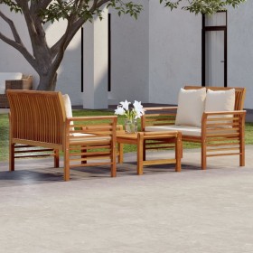 Set de muebles para jardín 3 piezas con cojines madera acacia