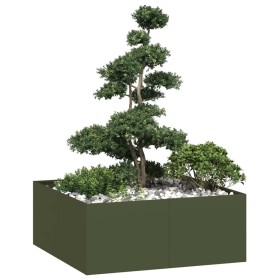 Jardinera acero verde oliva 100x100x40 cm von , Töpfe und Pflanzgefäße - Ref: Foro24-860818, Preis: 79,99 €, Rabatt: %