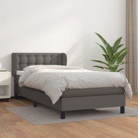 Cama box spring con colchón cuero sintético gris 90x190 cm Cama box spring con colchón cuero sintético gris 90x190 cm