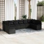 Conjunto de sofá de jardín con cojín 10 pcs Negro Poliratán