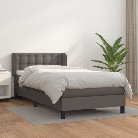 Cama box spring con colchón cuero sintético gris 100x200 cm Cama box spring con colchón cuero sintético gris 100x200 cm