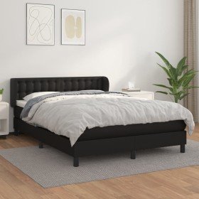 Cama box spring con colchón cuero sintético negro 140x190 cm Cama box spring con colchón cuero sintético negro 140x190 cm