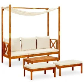 Solid acacia wood garden bench with table and footrest. by vidaXL, garden benches - Ref: Foro24-3058008, Price: 420,87 €, Dis...