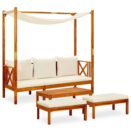 Banco de jardín con mesa y reposapiés madera de acacia maciza de vidaXL, Bancos de jardín - Ref: Foro24-3058008, Precio: 422,...