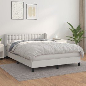 Cama box spring con colchón cuero sintético blanco 140x200cm Cama box spring con colchón cuero sintético blanco 140x200cm