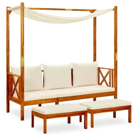 Garden bench with awning and footrest solid acacia wood by vidaXL, garden benches - Ref: Foro24-3058007, Price: 346,87 €, Dis...