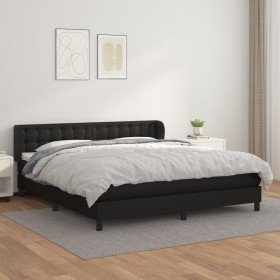 Cama box spring con colchón cuero sintético negro 160x200 cm Cama box spring con colchón cuero sintético negro 160x200 cm