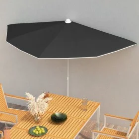 Halbrunder Gartenschirm mit Mast 300x150 cm schwarz von vidaXL, Sonnenschirme - Ref: Foro24-315565, Preis: 26,37 €, Rabatt: %