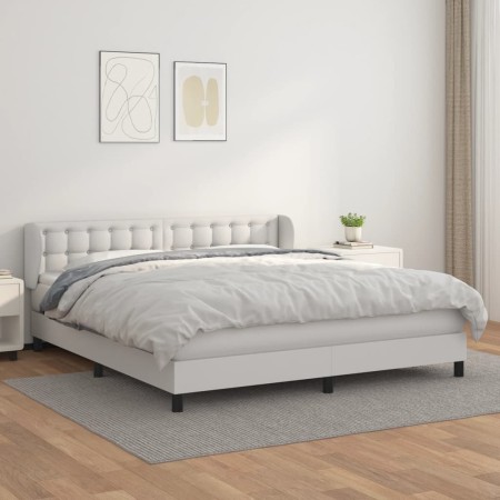 Cama box spring con colchón cuero sintético blanco 160x200 cm