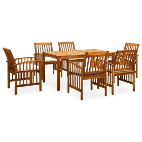 Set comedor de jardín 7 pzas y cojines madera maciza de acacia