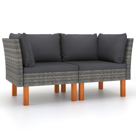 Sofás de esquina 2 uds ratán sintético y madera de eucalipto by vidaXL, Modular outdoor sofas - Ref: Foro24-315758, Price: 12...