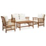 Muebles de jardín 4 piezas con cojines madera maciza de acacia
