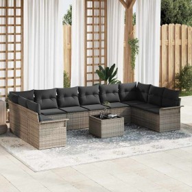 Conjunto de sofá de jardín con cojín 11 pcs Gris Poliratán