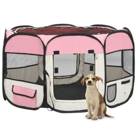 Parque de perros plegable y bolsa transporte rosa 110x110x58cm