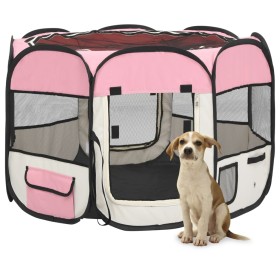 Parque de perros plegable bolsa de transporte rosa 90x90x58 cm