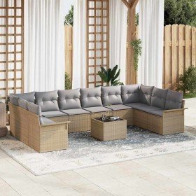 Conjunto de sofá de jardín con cojín 11 pcs Beige Poliratán