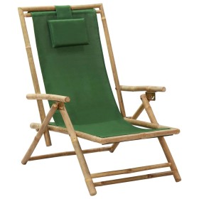 Silla de relax reclinable de bambú y tela verde