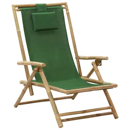 Reclining bamboo and green fabric relaxation chair by vidaXL, Garden chairs - Ref: Foro24-313027, Price: 54,52 €, Discount: %