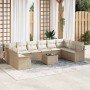 Conjunto de sofá de jardín con cojín 11 pcs Beige Poliratán