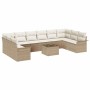 Conjunto de sofá de jardín con cojín 11 pcs Beige Poliratán