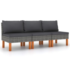 Central sofas 3 units synthetic rattan and eucalyptus wood by vidaXL, Modular outdoor sofas - Ref: Foro24-315759, Price: 146,...
