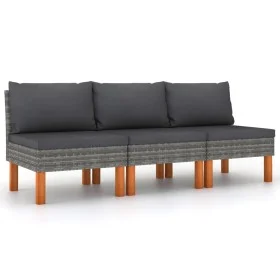 Central sofas 3 units synthetic rattan and eucalyptus wood by vidaXL, Modular outdoor sofas - Ref: Foro24-315759, Price: 145,...
