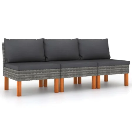 Central sofas 3 units synthetic rattan and eucalyptus wood by vidaXL, Modular outdoor sofas - Ref: Foro24-315759, Price: 145,...