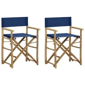 Folding director's chairs, 2 pieces, bamboo and blue fabric by vidaXL, Garden chairs - Ref: Foro24-313030, Price: 67,64 €, Di...