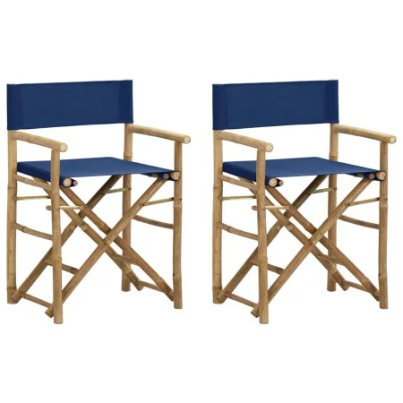 Sillas de director plegables 2 piezas bambú y tela azul de vidaXL, Sillas de jardín - Ref: Foro24-313030, Precio: 67,64 €, De...