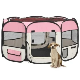 Parque de perros plegable y bolsa transporte rosa 125x125x61cm by vidaXL, Dog kennels and fences - Ref: Foro24-171011, Price:...
