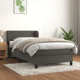 Cama box spring con colchón terciopelo gris oscuro 90x200 cm Cama box spring con colchón terciopelo gris oscuro 90x200 cm
