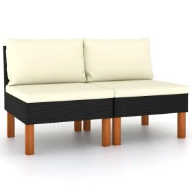 Sofás centrales 2 uds ratán sintético y madera de eucalipto von vidaXL, Modulare Sofas für den Außenbereich - Ref: Foro24-315...