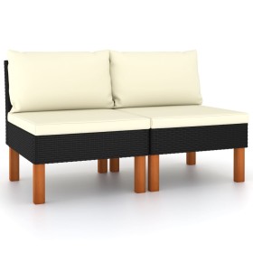 Sofás centrales 2 uds ratán sintético y madera de eucalipto von vidaXL, Modulare Sofas für den Außenbereich - Ref: Foro24-315...