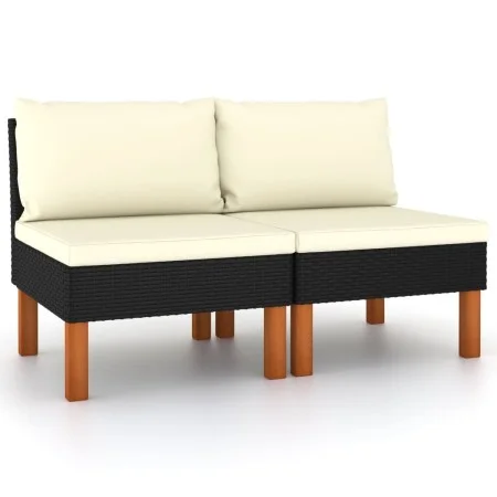 Sofás centrales 2 uds ratán sintético y madera de eucalipto von vidaXL, Modulare Sofas für den Außenbereich - Ref: Foro24-315...