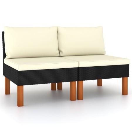 Sofás centrales 2 uds ratán sintético y madera de eucalipto von vidaXL, Modulare Sofas für den Außenbereich - Ref: Foro24-315...