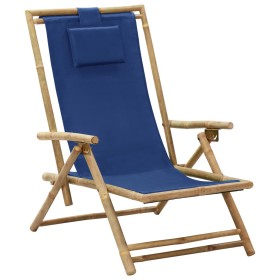 Silla de relax reclinable de bambú y tela azul marino