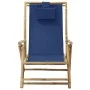 Silla de relax reclinable de bambú y tela azul marino de vidaXL, Sillas de jardín - Ref: Foro24-313025, Precio: 53,87 €, Desc...
