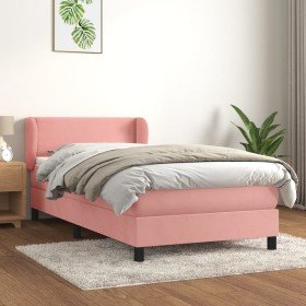 Cama box spring con colchón terciopelo rosa 100x200 cm Cama box spring con colchón terciopelo rosa 100x200 cm