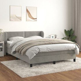 Cama box spring con colchón terciopelo gris claro 140x190 cm Cama box spring con colchón terciopelo gris claro 140x190 cm