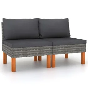Central sofas 2 units synthetic rattan and eucalyptus wood by vidaXL, Modular outdoor sofas - Ref: Foro24-315756, Price: 99,7...